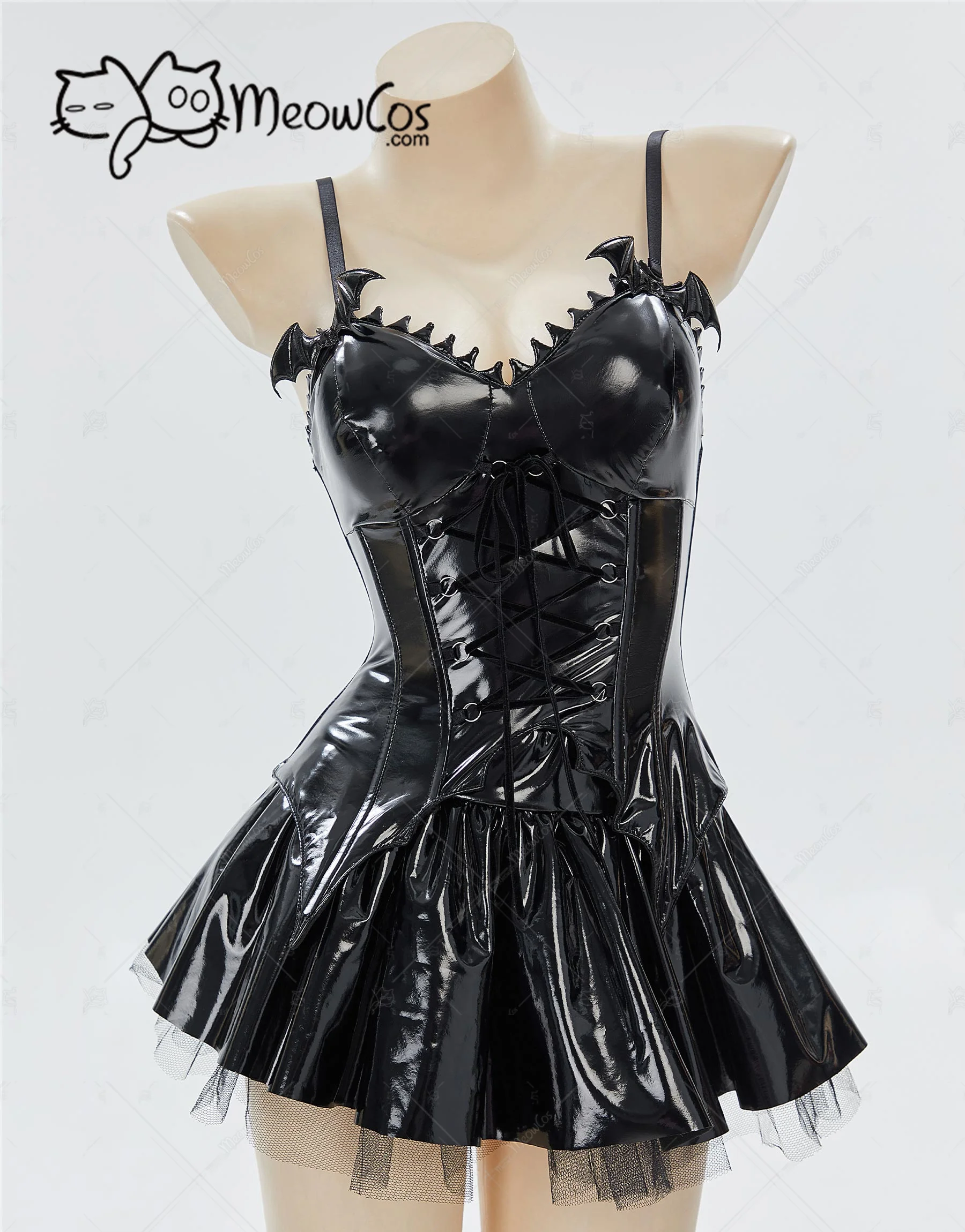 MEOWCOS Women Gothic Lingerie Set Black Corset Top and Mini Skirt with Short Hoodie and Thigh-High Stockings for Halloween