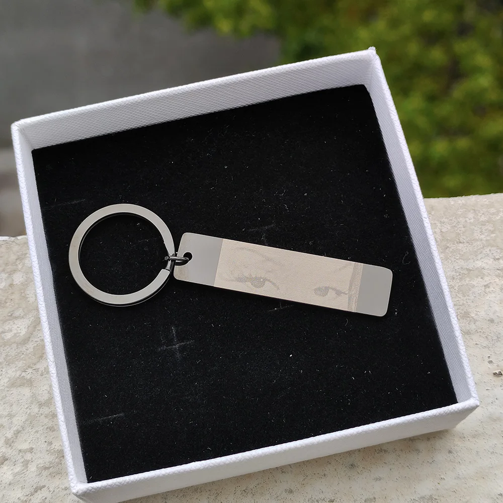 GoldButterly Customized Eyes Photo Couple Key Chain Laser Engraved Eyes Photo Key Chain Stainless Steel Jewelry Gifts for Lover