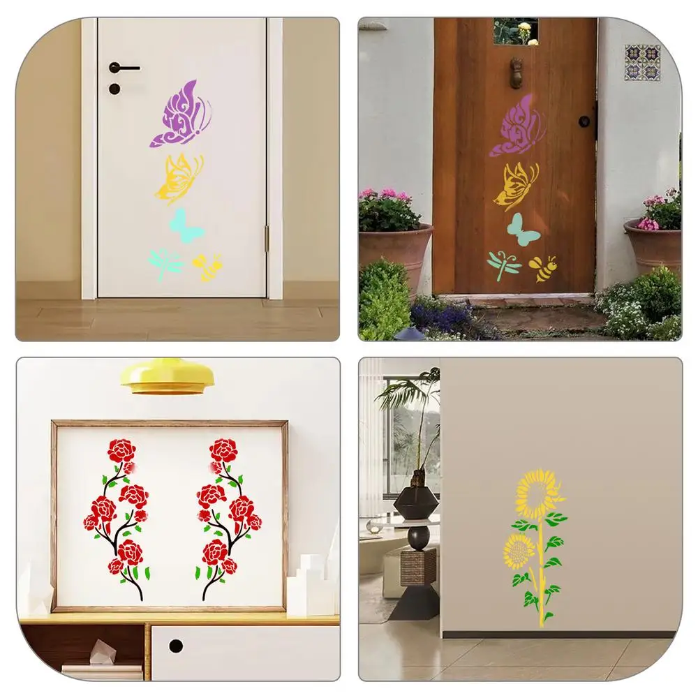 Large Stencils For Garden Fence 6PCS Reusable Flower Templates Painting Stencils For Wall Drawing Templates Art Crafts For Fence