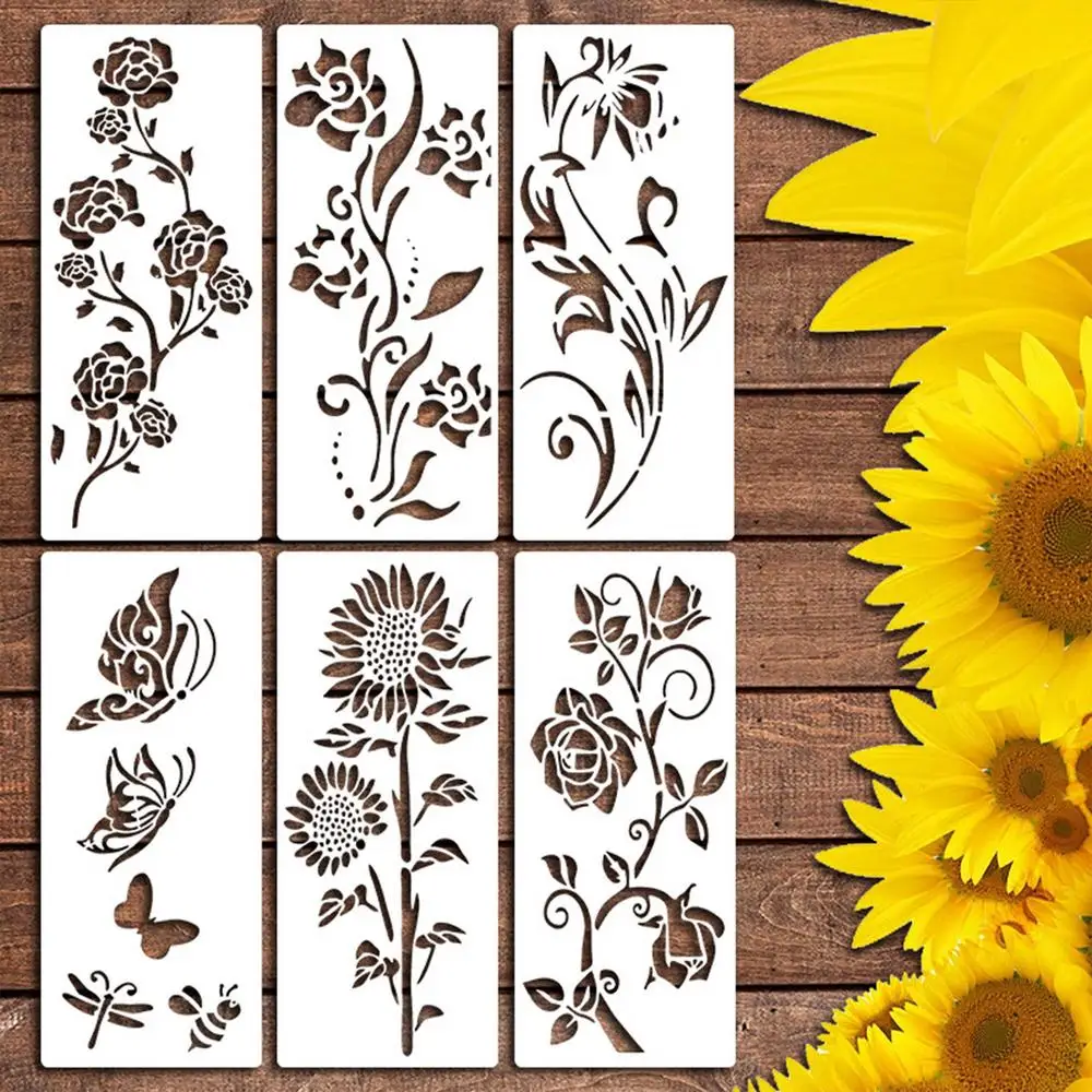 Large Stencils For Garden Fence 6PCS Reusable Flower Templates Painting Stencils For Wall Drawing Templates Art Crafts For Fence