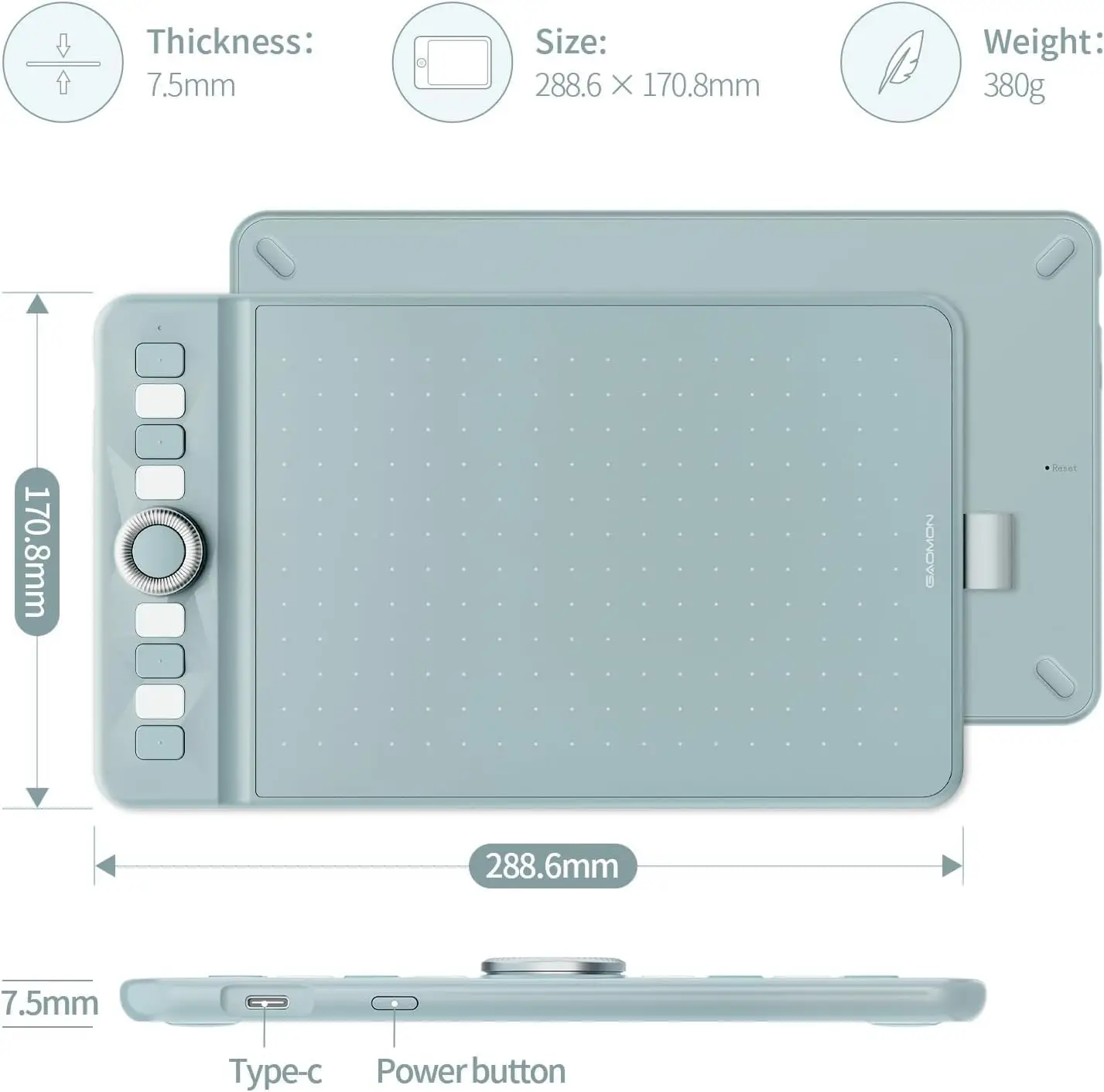GAOMON Wireless Graphics Tablet WH851 Bluetooth 5.0 Connectivity 16K Levels Pen 8x5 Inch Type-C Drawing Tablet with Sleeve Glove