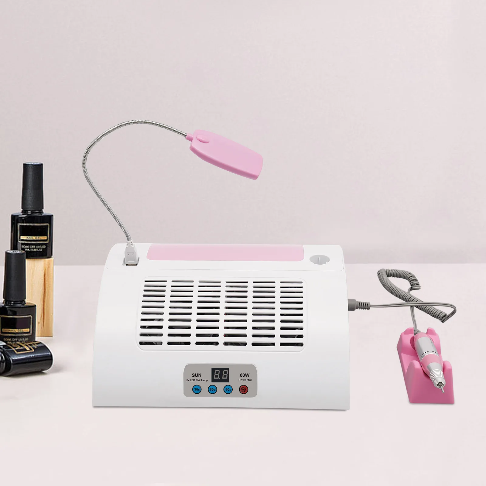 5 In 1 Nail Dust Collector with Nail Drill Hand Rest and LED Desk Lamp for Nail Salon and Home Use