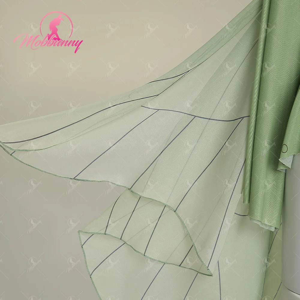 Mobbunny Women's Magic Elf Medieval Green Fairy Lingerie Dress Green Ruffle Elegant Bodysuit and Necklace with Stockings