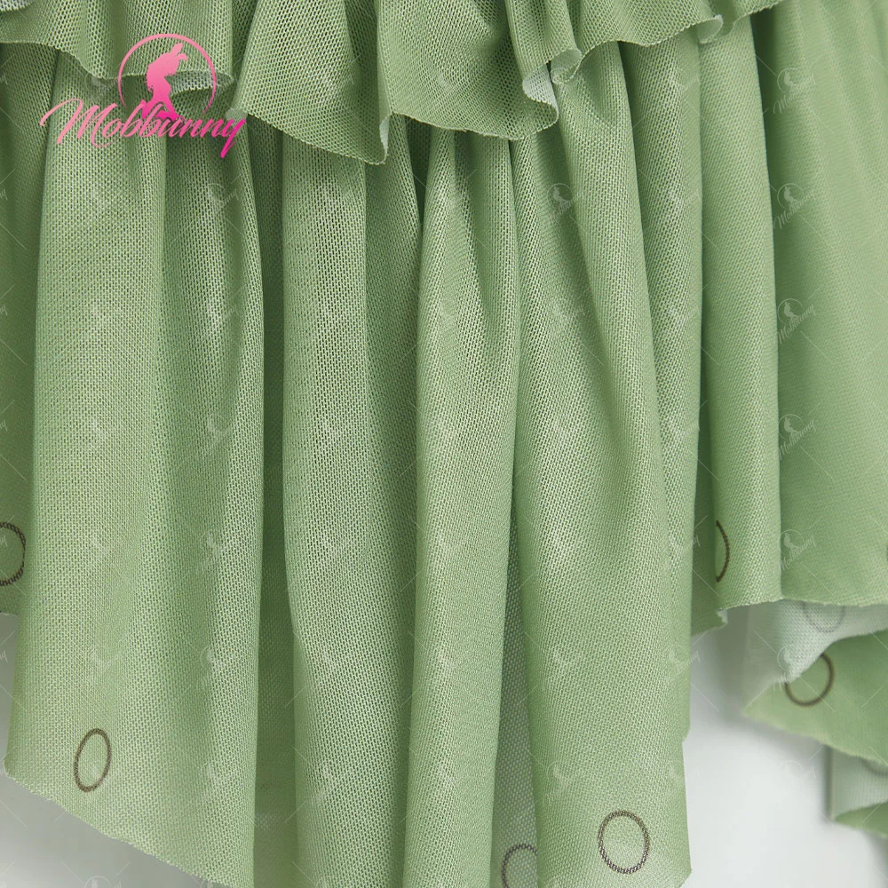 Mobbunny Women's Magic Elf Medieval Green Fairy Lingerie Dress Green Ruffle Elegant Bodysuit and Necklace with Stockings