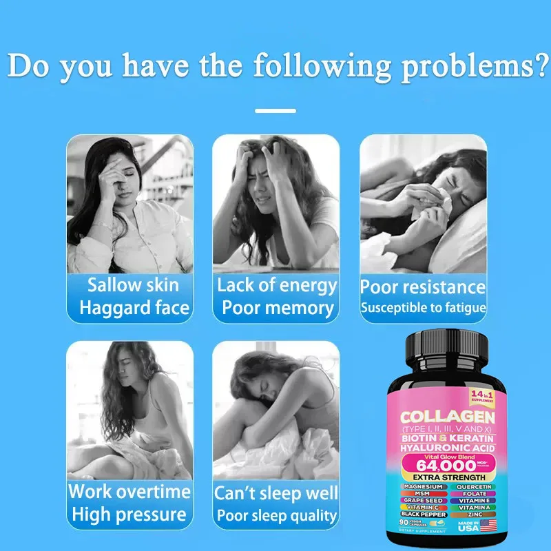 Hydrolyzed Collagen Capsules,Hyaluronic Acid, Biotin,Vitamins,Supports Healthy Skin Joints Hair Nails,NAD+ Supplement for Women