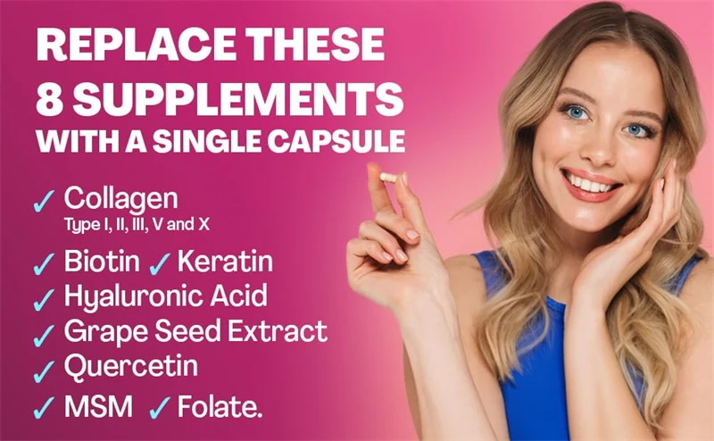 Hydrolyzed Collagen Capsules,Hyaluronic Acid, Biotin,Vitamins,Supports Healthy Skin Joints Hair Nails,NAD+ Supplement for Women