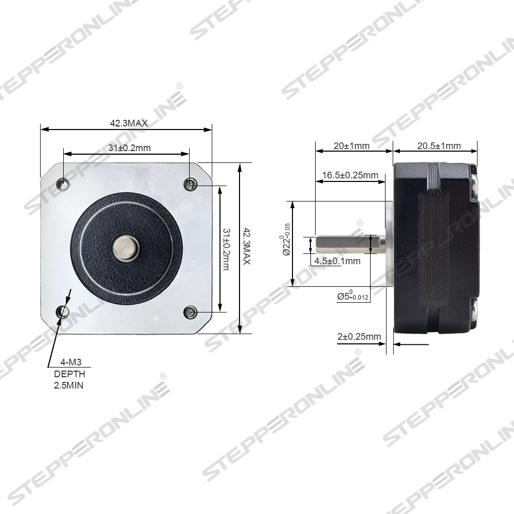 STEPPERONLINE 17HS08-1004S Nema 17 Stepper Motor 20.5mm 16Ncm 1A 42 Step Motor 4-Lead for Extruder CNC XYZ 3D Printer