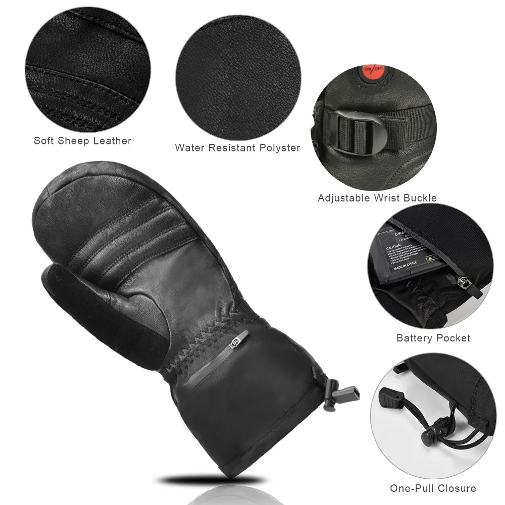 Savior Heat Heated Gloves Ski Mittens Fingers Waterproof Windproof Battery Heated Mitten Gloves Mens Womens Heated Keeping Warm