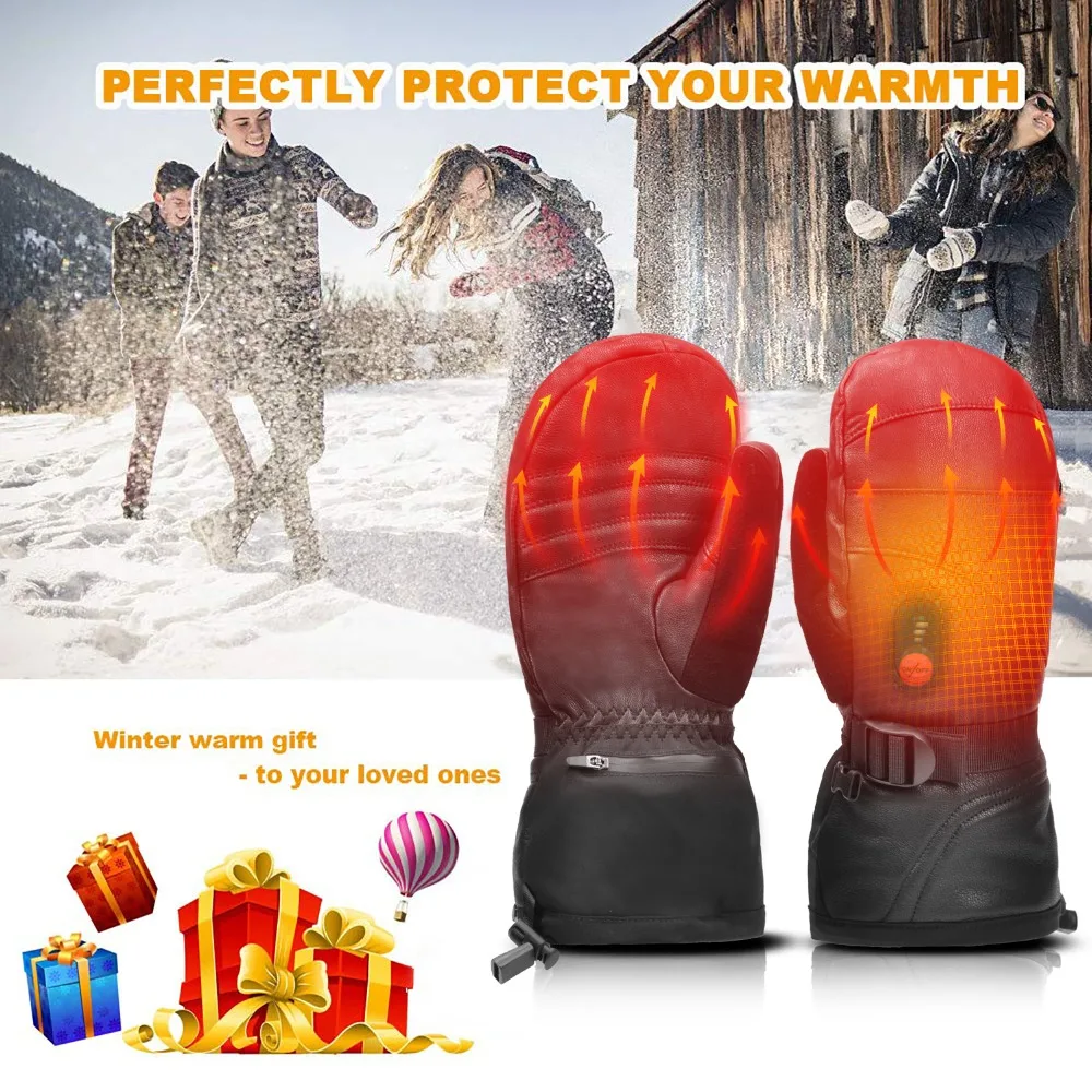 Savior Heat Heated Gloves Ski Mittens Fingers Waterproof Windproof Battery Heated Mitten Gloves Mens Womens Heated Keeping Warm