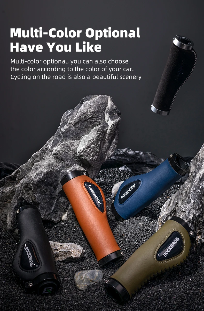 ROCKBROS Bicycle Grips Ultralight Aluminum Alloy Leather Handlebar Comfortable Shock-Absorbing Soft Grips Road Bike Accessories