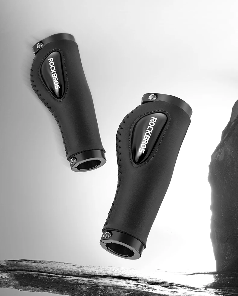 ROCKBROS Bicycle Grips Ultralight Aluminum Alloy Leather Handlebar Comfortable Shock-Absorbing Soft Grips Road Bike Accessories
