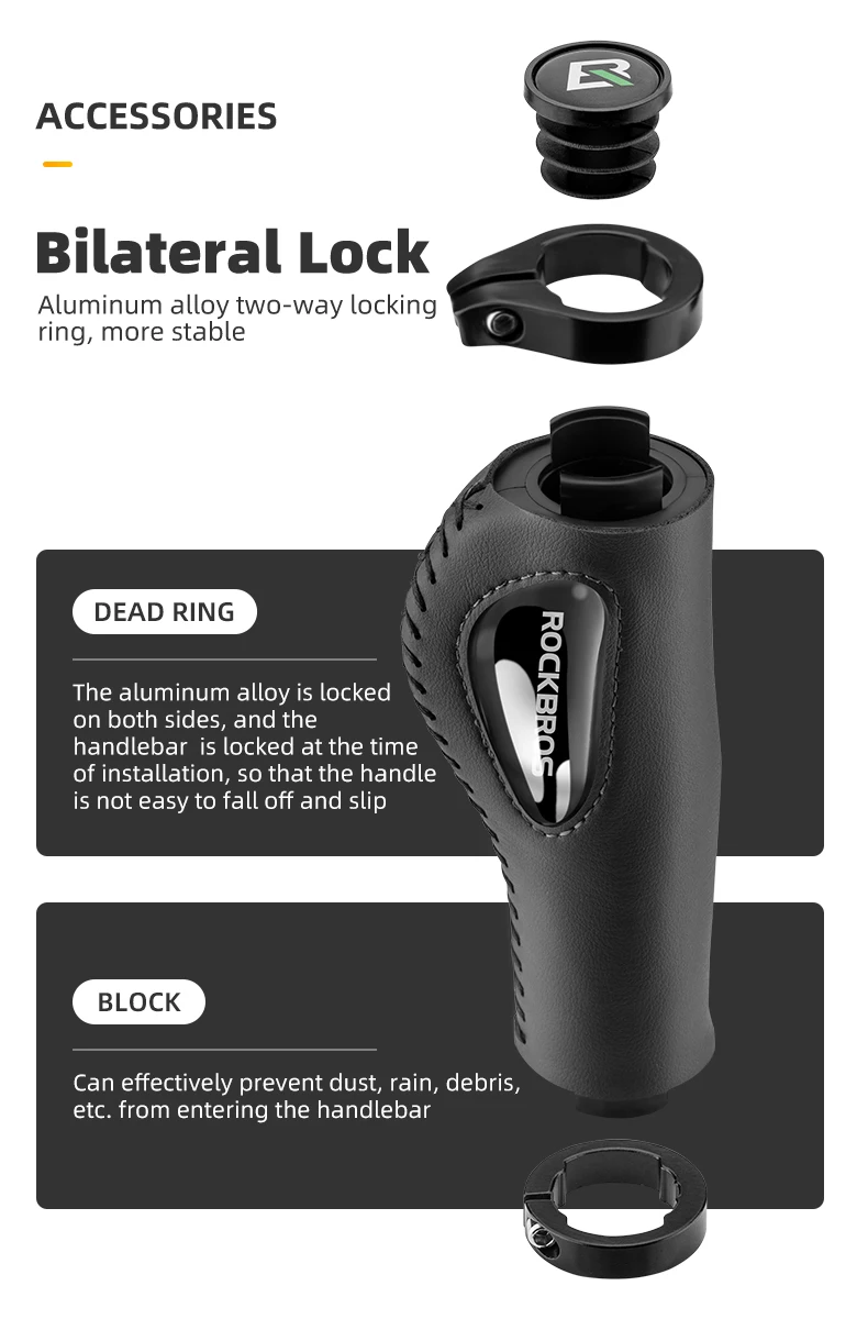 ROCKBROS Bicycle Grips Ultralight Aluminum Alloy Leather Handlebar Comfortable Shock-Absorbing Soft Grips Road Bike Accessories
