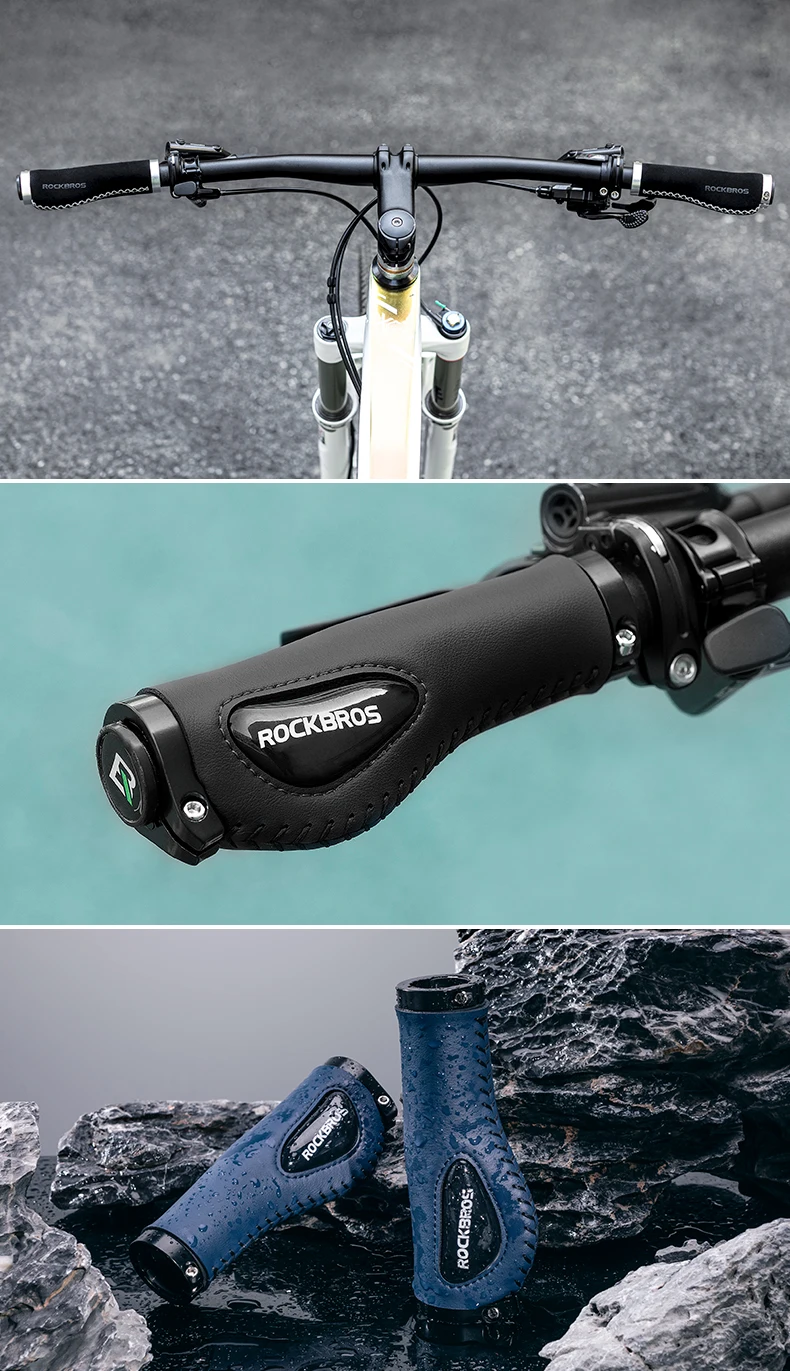 ROCKBROS Bicycle Grips Ultralight Aluminum Alloy Leather Handlebar Comfortable Shock-Absorbing Soft Grips Road Bike Accessories