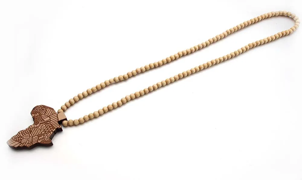 SOMEHOUR Fashion Africa Map Necklace For Men And Women Engraved Wooden Pendant Beads String Chians Charms Dangle Hiphop Jewelry