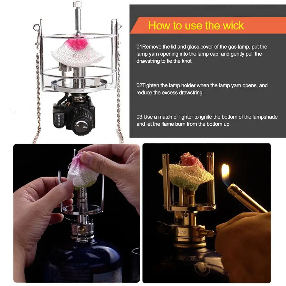 10pcs Portable Double Head Steam Gas Lantern Mantles Light Yarns Kerosene Lamp Cotton Yarn Wick Lantern Lights Mesh Gauze Cover