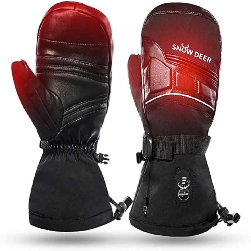 Moto Snowboard Rechargeable Electric Heated Skiing Gloves Leather Heating Gloves With Battery Winter Mittens For Women Men 2022
