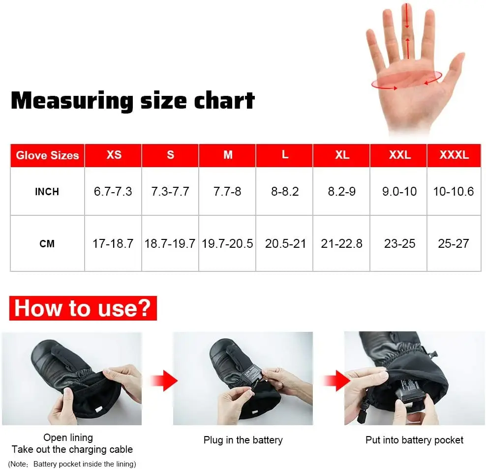 Moto Snowboard Rechargeable Electric Heated Skiing Gloves Leather Heating Gloves With Battery Winter Mittens For Women Men 2022