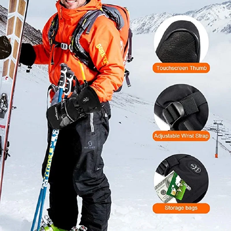 Moto Snowboard Rechargeable Electric Heated Skiing Gloves Leather Heating Gloves With Battery Winter Mittens For Women Men 2022