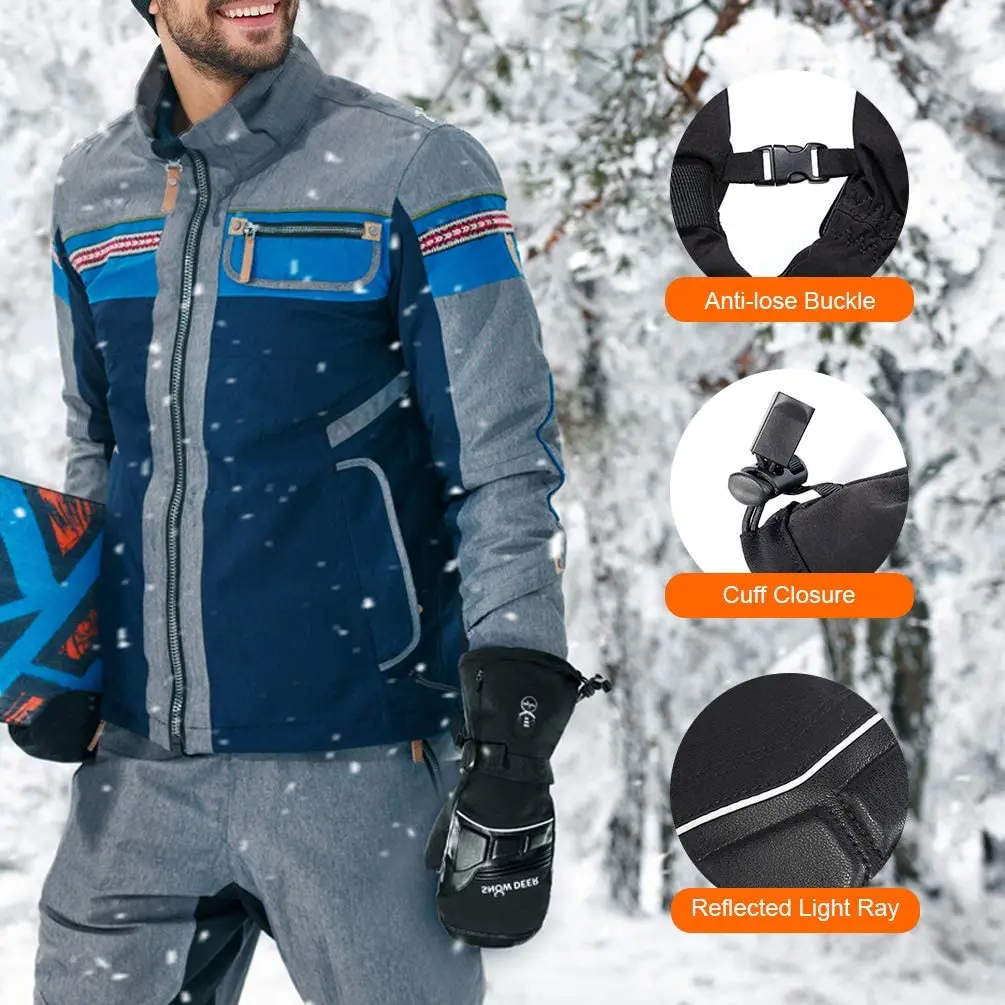 Moto Snowboard Rechargeable Electric Heated Skiing Gloves Leather Heating Gloves With Battery Winter Mittens For Women Men 2022