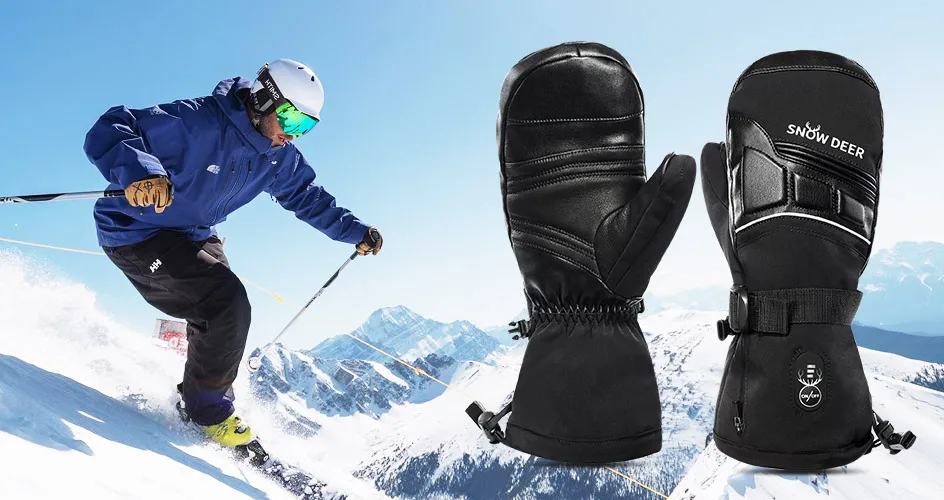 Moto Snowboard Rechargeable Electric Heated Skiing Gloves Leather Heating Gloves With Battery Winter Mittens For Women Men 2022
