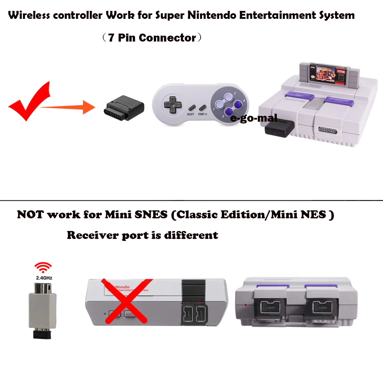 2.4 GHz Wireless USB/SNES Controller Joystick for Super NES/SFC Game Console & Windows PC MAC Linux Genesis Raspberry Pi