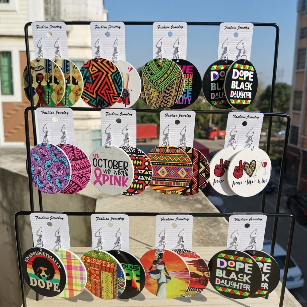 SOMEHOUR Freeish Since 1865 Juneteenth Art Print Wooden Drop Earrings For Women Young Black Independence Day Wood Loops Dangle