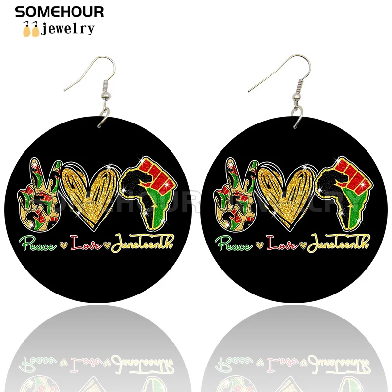 SOMEHOUR Freeish Since 1865 Juneteenth Art Print Wooden Drop Earrings For Women Young Black Independence Day Wood Loops Dangle