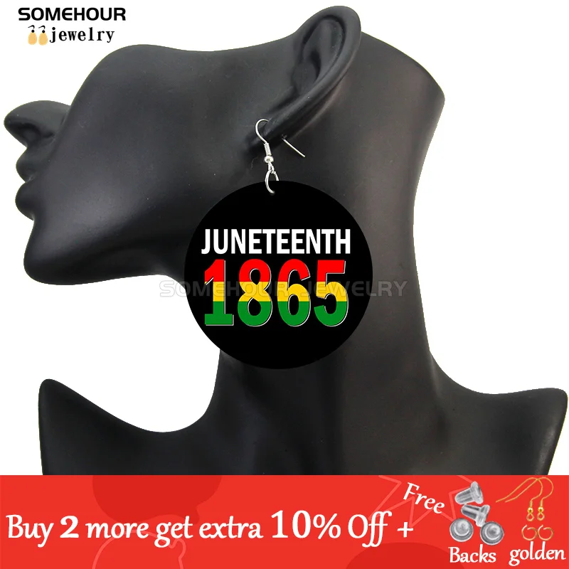 SOMEHOUR Freeish Since 1865 Juneteenth Art Print Wooden Drop Earrings For Women Young Black Independence Day Wood Loops Dangle