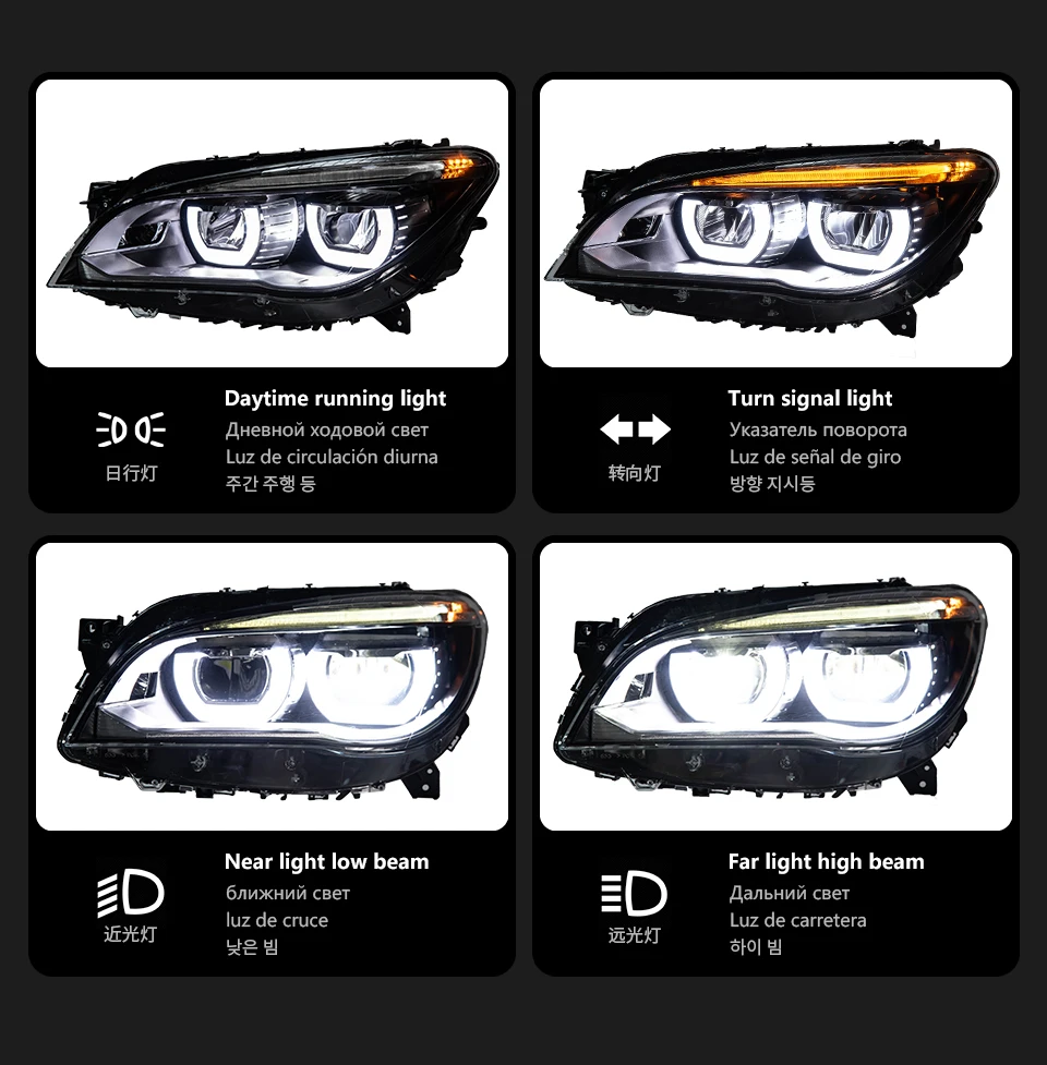 AKD Head Lamp for BMW F02 F01 7 Series LED Headlight 2009-2014 Headlights 735i DRL Turn Signal High Beam Angel Eye Projector