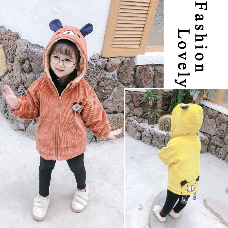 Children's Wear Baby Spring Winter Coat Cute Zipper Shirt Boys Girls Toddler 1-4-5 Years Old Cartoon Hoodie Plus Velvet Jackets