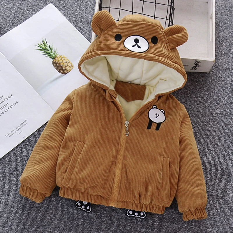 Children's Wear Baby Spring Winter Coat Cute Zipper Shirt Boys Girls Toddler 1-4-5 Years Old Cartoon Hoodie Plus Velvet Jackets