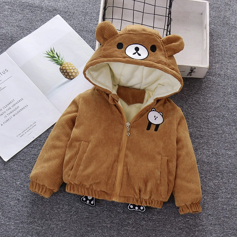 Children's Wear Baby Spring Winter Coat Cute Zipper Shirt Boys Girls Toddler 1-4-5 Years Old Cartoon Hoodie Plus Velvet Jackets