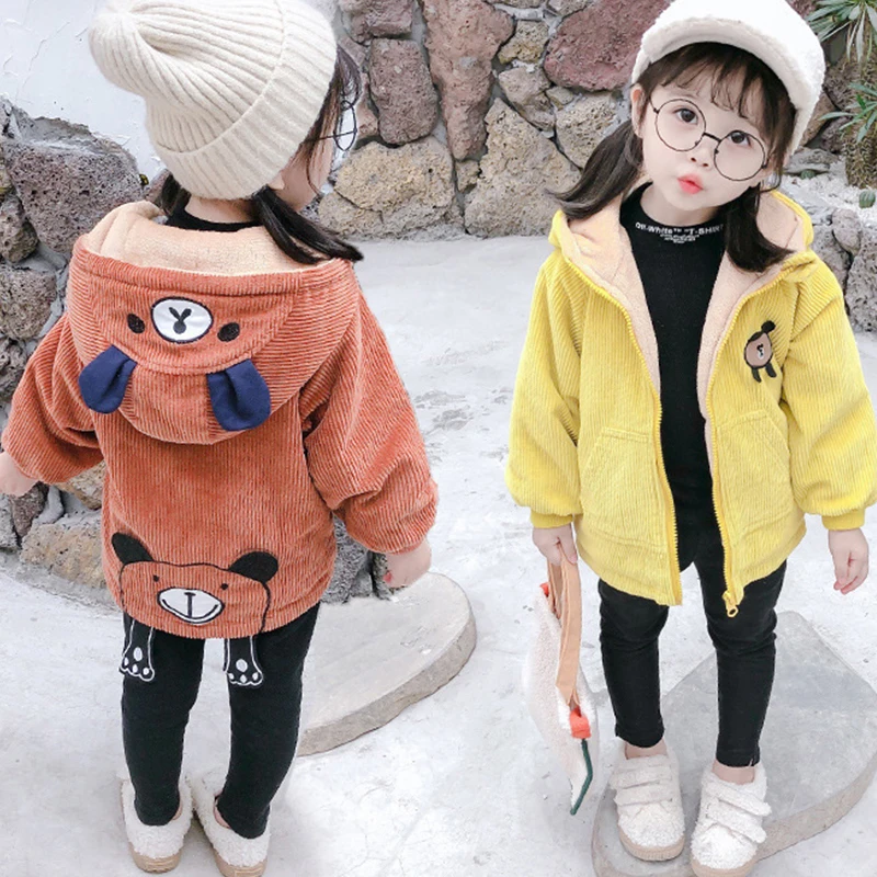 Children's Wear Baby Spring Winter Coat Cute Zipper Shirt Boys Girls Toddler 1-4-5 Years Old Cartoon Hoodie Plus Velvet Jackets