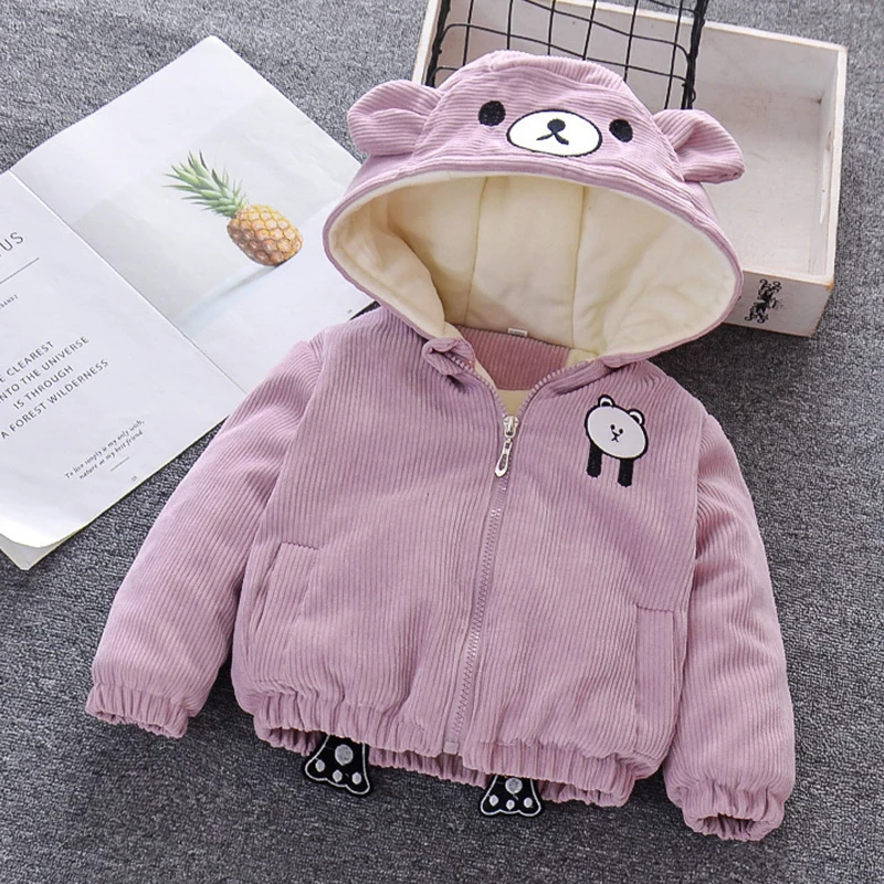 Children's Wear Baby Spring Winter Coat Cute Zipper Shirt Boys Girls Toddler 1-4-5 Years Old Cartoon Hoodie Plus Velvet Jackets