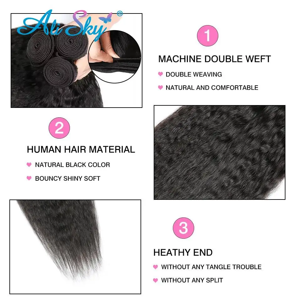 Kinky Straight Human Hair 3Bundles With 4x4 5x5 Closure Long 30inch Yaki Straight Bunldes With a Frontal 13x4 tissage bresilien