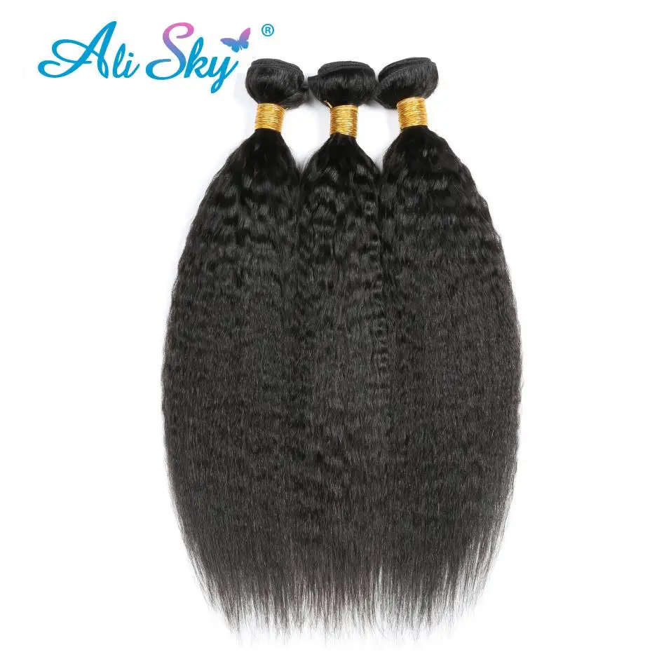 Kinky Straight Human Hair 3Bundles With 4x4 5x5 Closure Long 30inch Yaki Straight Bunldes With a Frontal 13x4 tissage bresilien