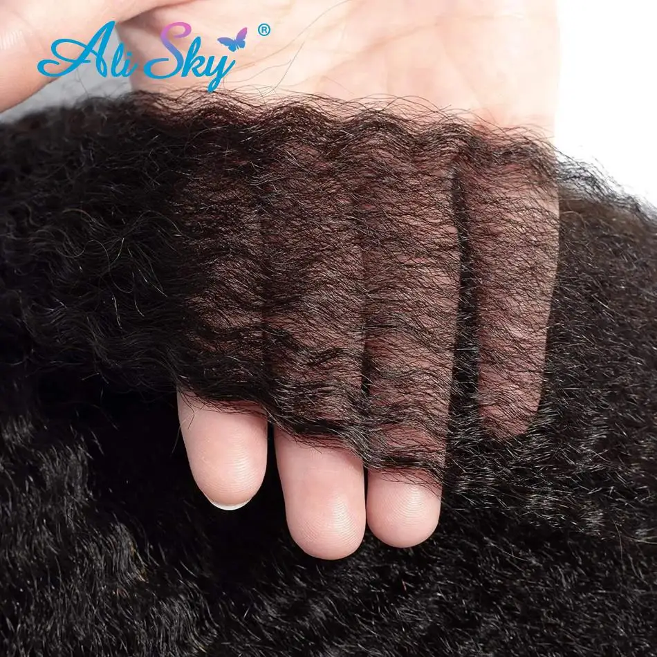 Kinky Straight Human Hair 3Bundles With 4x4 5x5 Closure Long 30inch Yaki Straight Bunldes With a Frontal 13x4 tissage bresilien