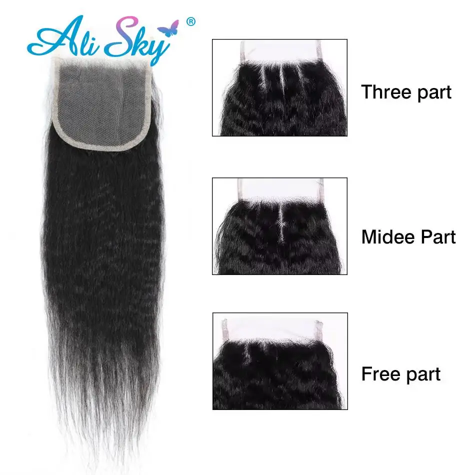 Kinky Straight Human Hair 3Bundles With 4x4 5x5 Closure Long 30inch Yaki Straight Bunldes With a Frontal 13x4 tissage bresilien