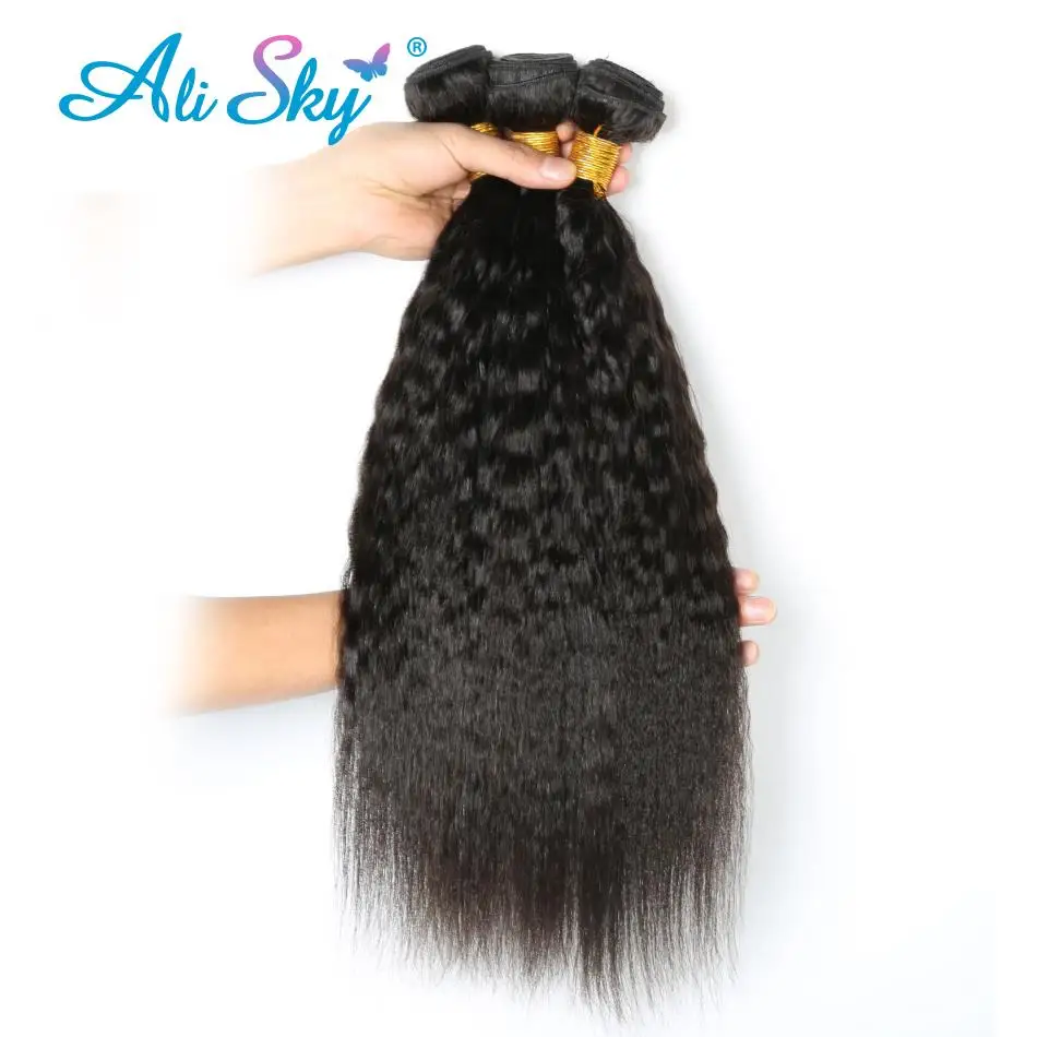 Kinky Straight Human Hair 3Bundles With 4x4 5x5 Closure Long 30inch Yaki Straight Bunldes With a Frontal 13x4 tissage bresilien