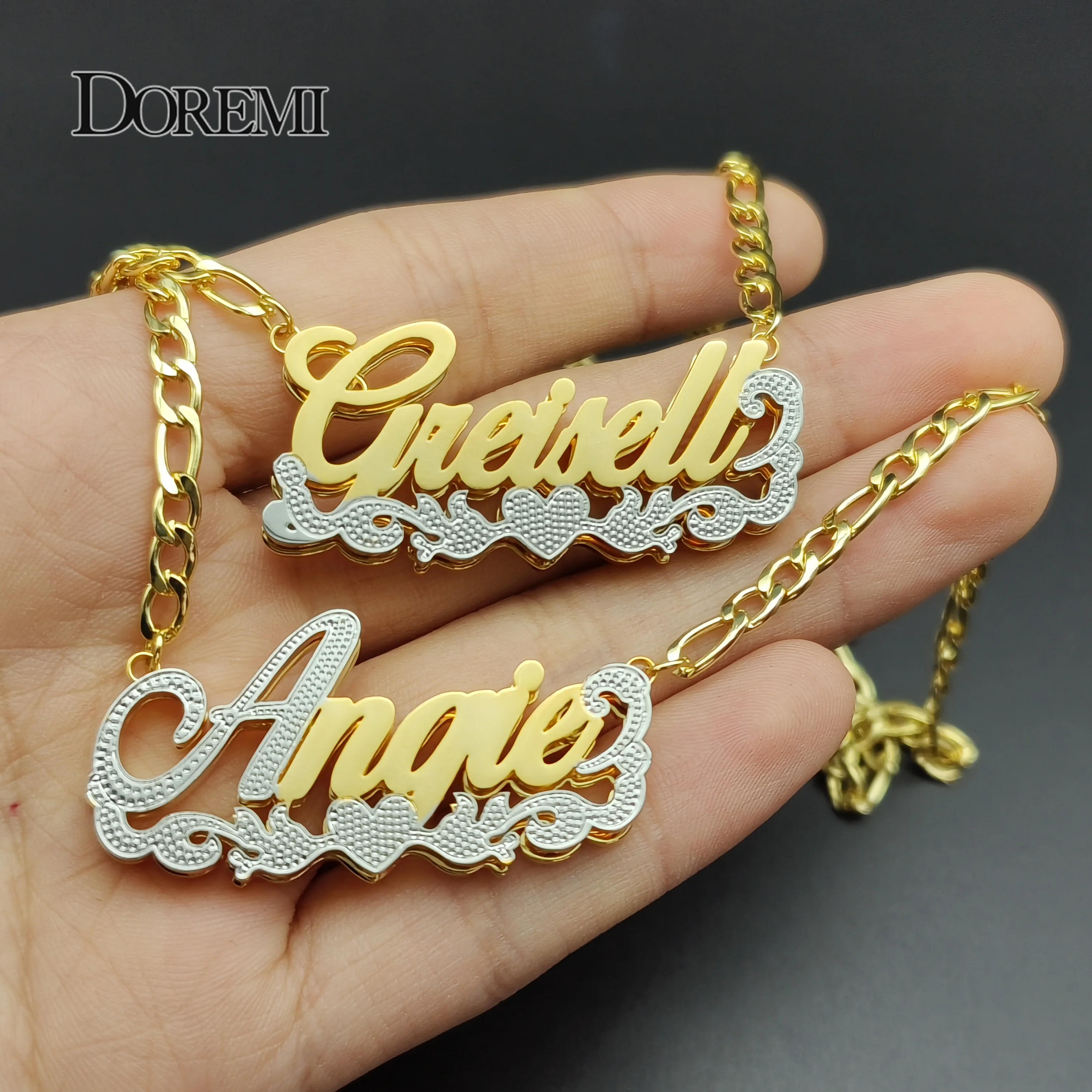 DOREMI Stainless Custom Nameplate Necklace 3D Pendant Necklace Personalized Custom Name Jewelry for Women/Men