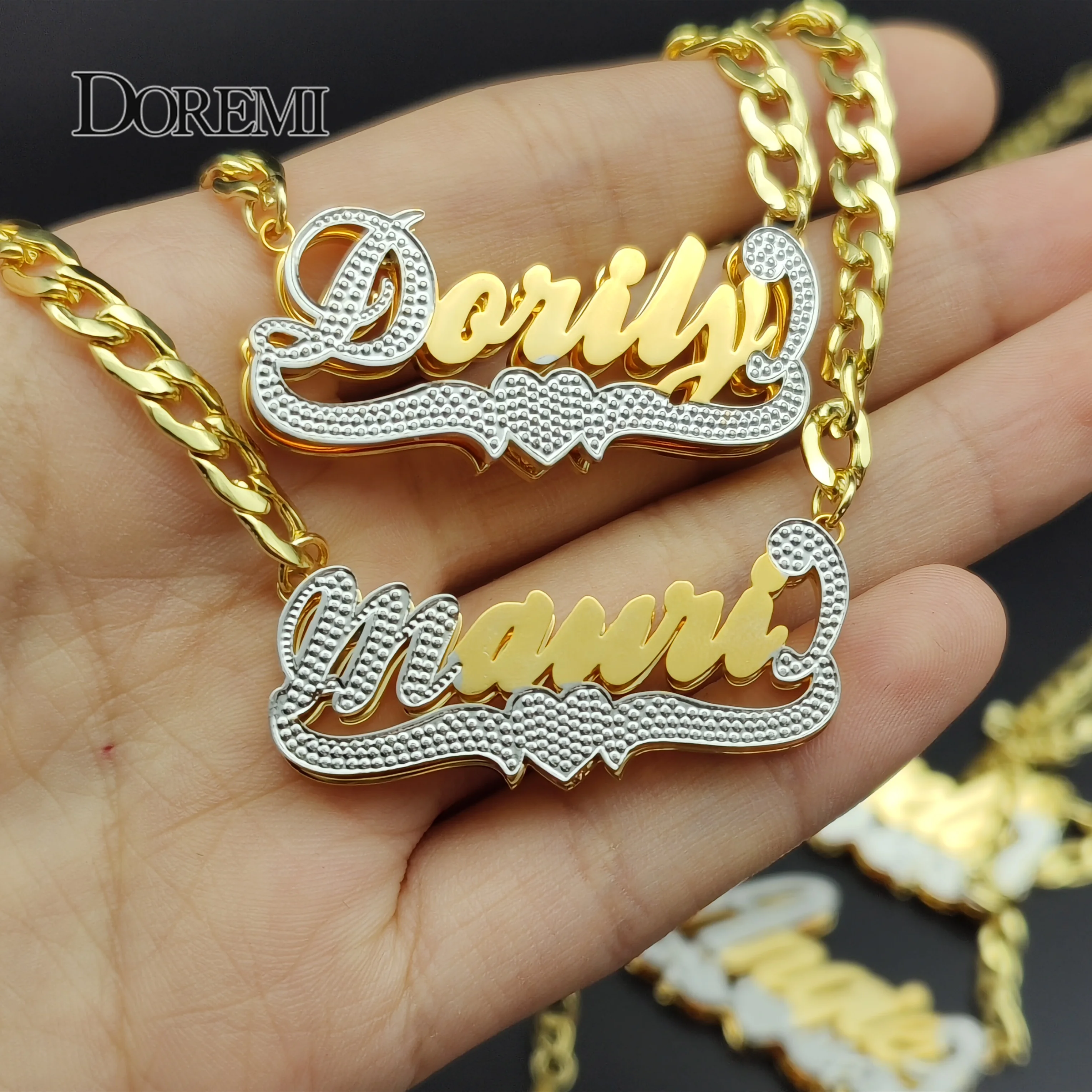 DOREMI Stainless Custom Nameplate Necklace 3D Pendant Necklace Personalized Custom Name Jewelry for Women/Men