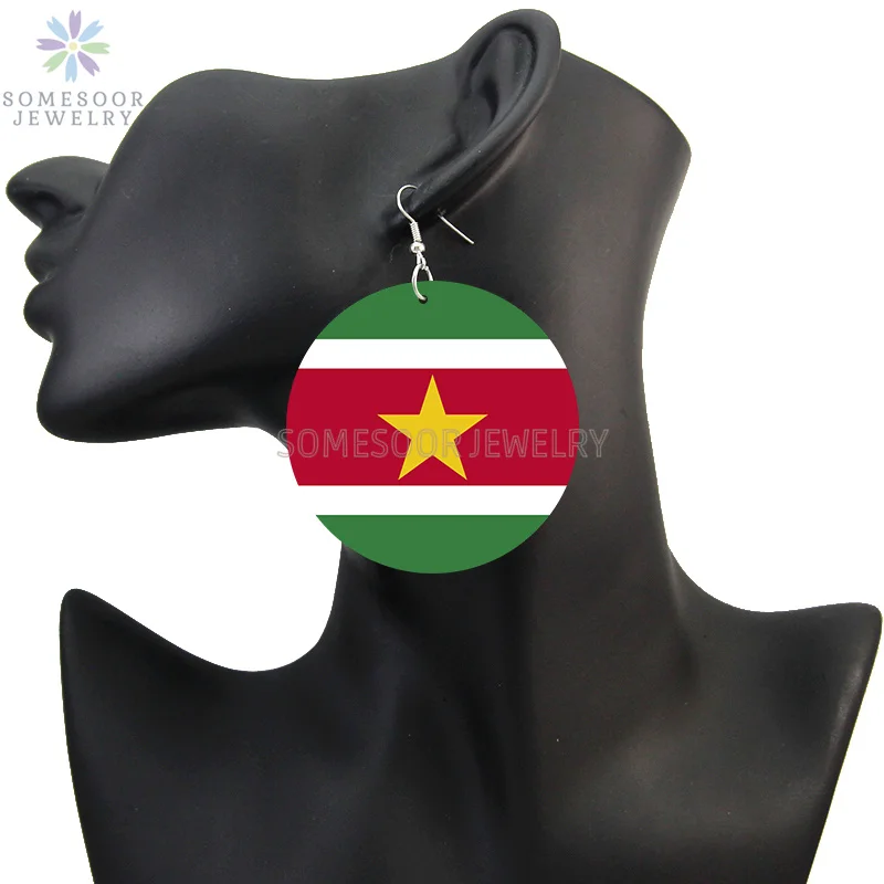 SOMESOOR National Coutry Flag Printed Wooden Drop Earrings Guadeloupe French Guiana France Provinces Loops Dangle For Women Gift