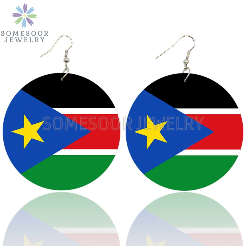 SOMESOOR National Coutry Flag Printed Wooden Drop Earrings Guadeloupe French Guiana France Provinces Loops Dangle For Women Gift