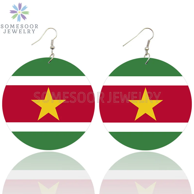 SOMESOOR National Coutry Flag Printed Wooden Drop Earrings Guadeloupe French Guiana France Provinces Loops Dangle For Women Gift