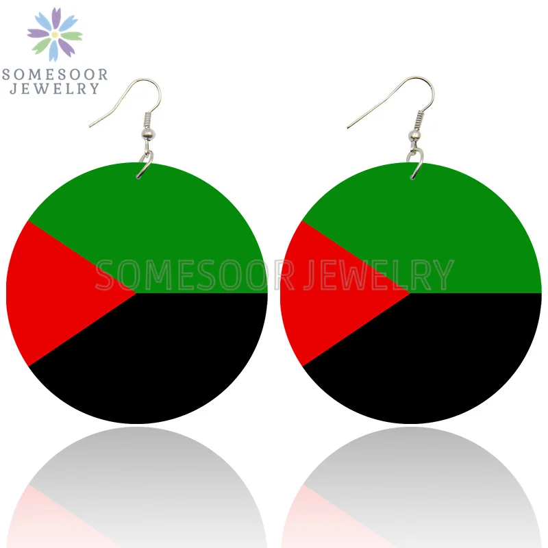SOMESOOR National Coutry Flag Printed Wooden Drop Earrings Guadeloupe French Guiana France Provinces Loops Dangle For Women Gift