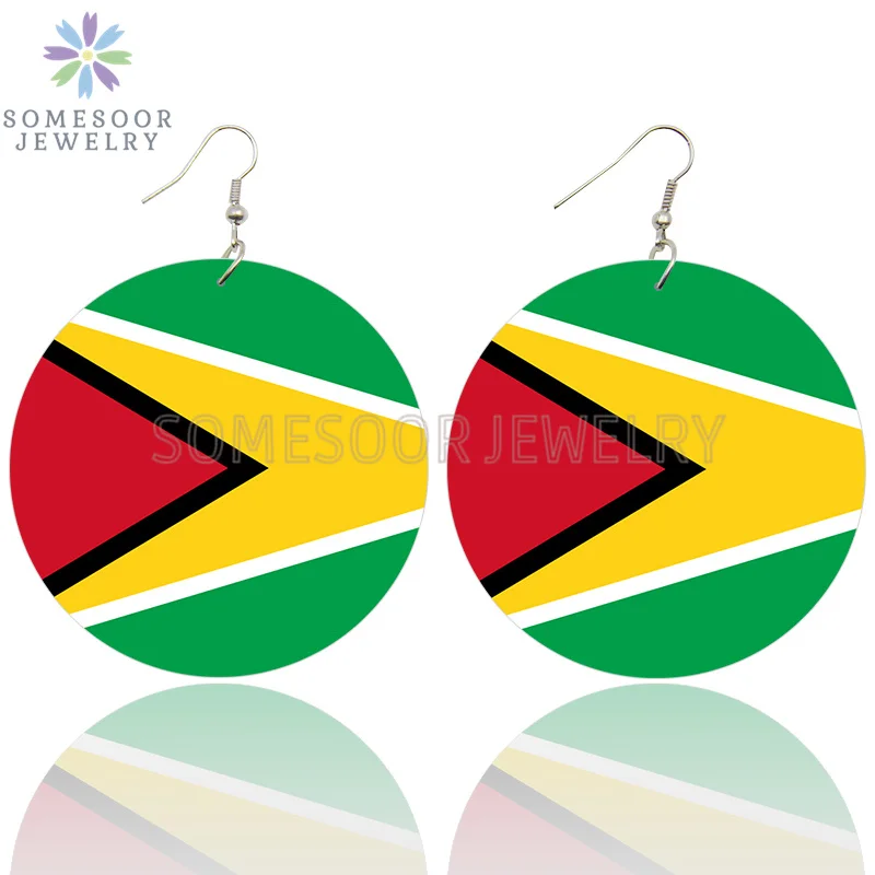 SOMESOOR National Coutry Flag Printed Wooden Drop Earrings Guadeloupe French Guiana France Provinces Loops Dangle For Women Gift