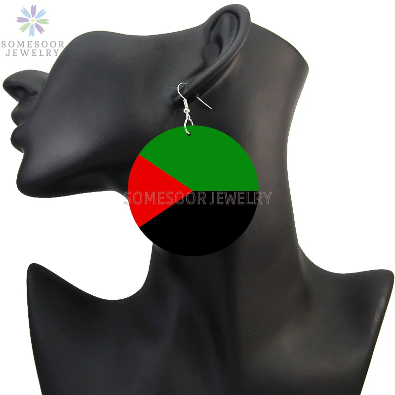 SOMESOOR National Coutry Flag Printed Wooden Drop Earrings Guadeloupe French Guiana France Provinces Loops Dangle For Women Gift