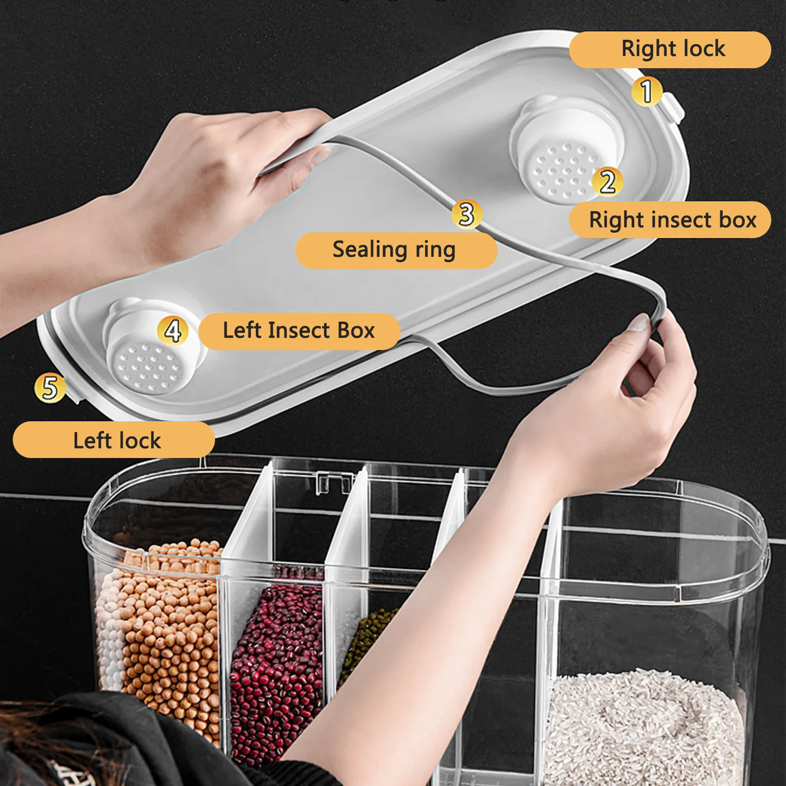 Sealed Rice Storage Box Wall Mounted Cereal Grain Container Dry Food Dispenser Grain Storage Jar Bucket Kitchen Storage Tools