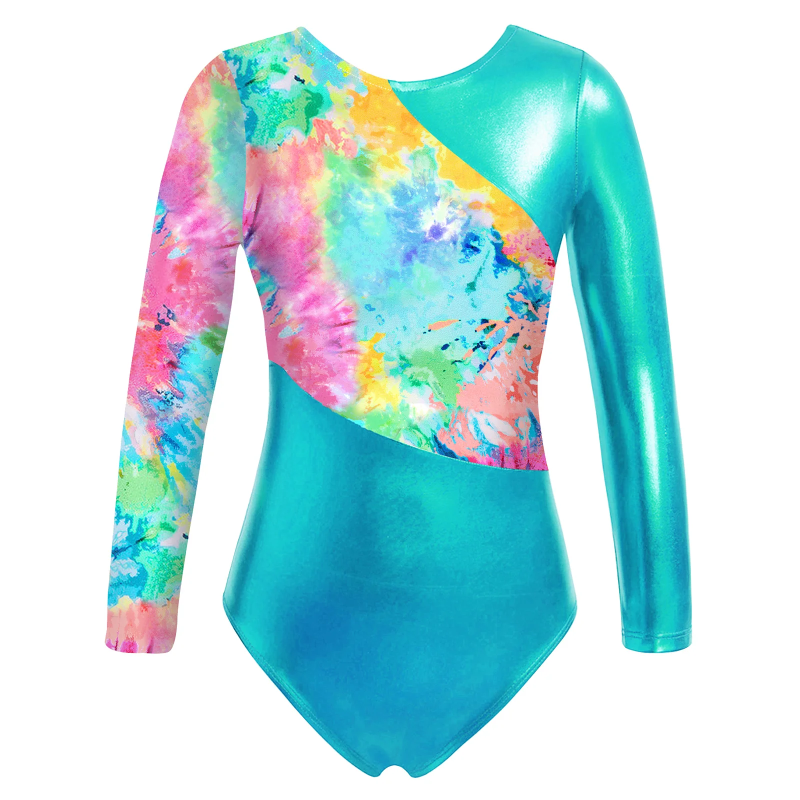 Kids Girls Long Sleeves Cartoon Print Sports Gymnastics Workot Bodysuit Choldren Patchwork Ballet Dance Leotard Jumpsuit Romper