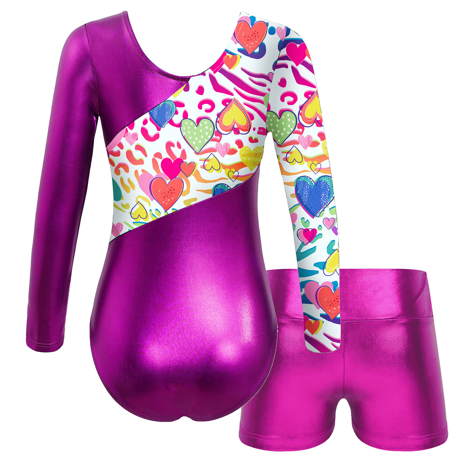 Kids Girls Long Sleeves Cartoon Print Sports Gymnastics Workot Bodysuit Choldren Patchwork Ballet Dance Leotard Jumpsuit Romper
